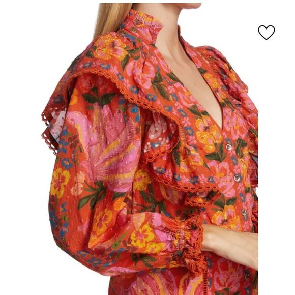 Farm Rio Red Spring Bananas Ruffle Blouse Women’s SIZE XS Red Floral - Picture 2 of 14